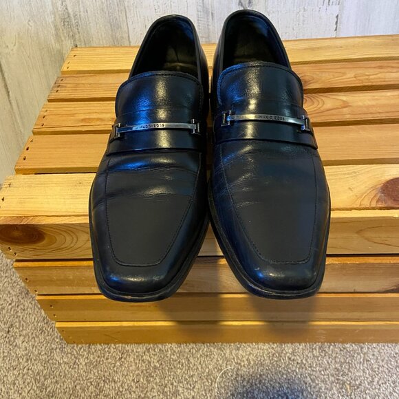 HUGO BOSS Men\'s Size 8 Leather Square Toe Black Loafers Hugo Boss Horsebit main image 5
